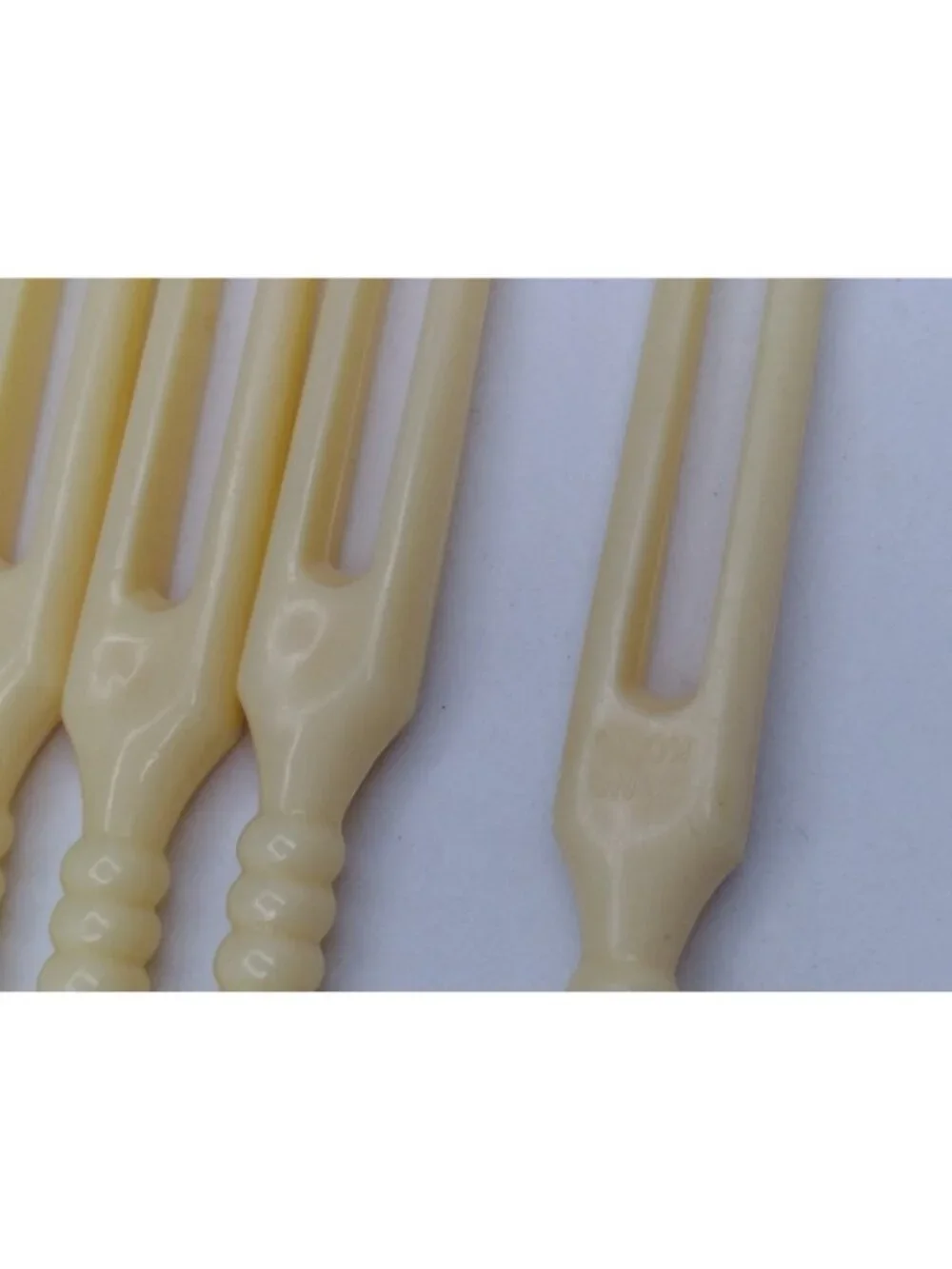 hors d'oeuvre fork tooth picks ivory tone and multicolored plastic vintage